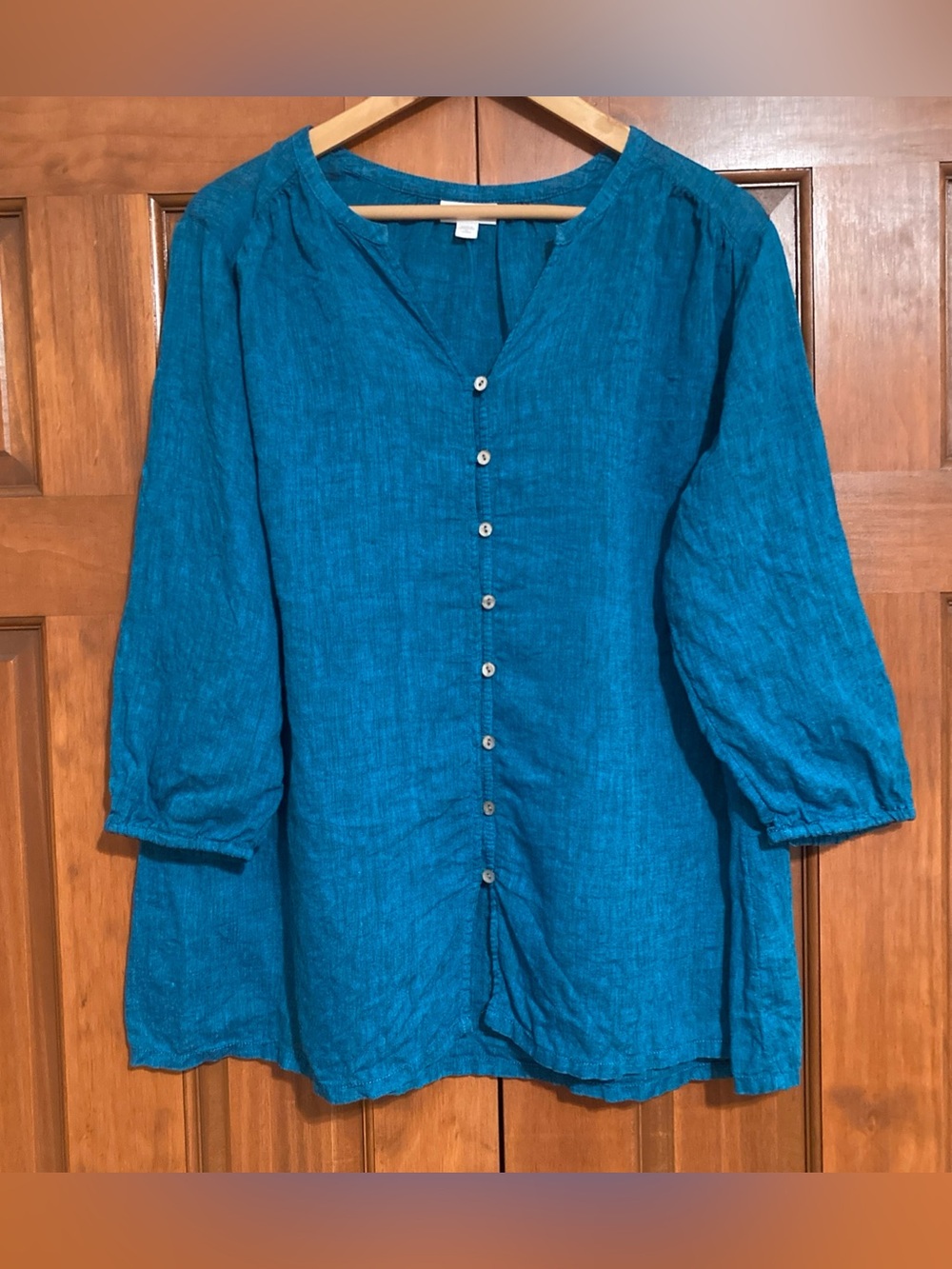 J. Jill Teal Button-Front 100% Linen Tunic top women’s XL petite